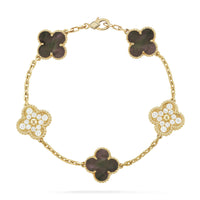 [Aethel jewelry]CLOVER 5 MOTIF GRAY MOP DIAMOND BRACELET