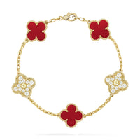[Aethel jewelry]CLOVER 5 MOTIFS CARNELIAN DIAMOND BRACELET